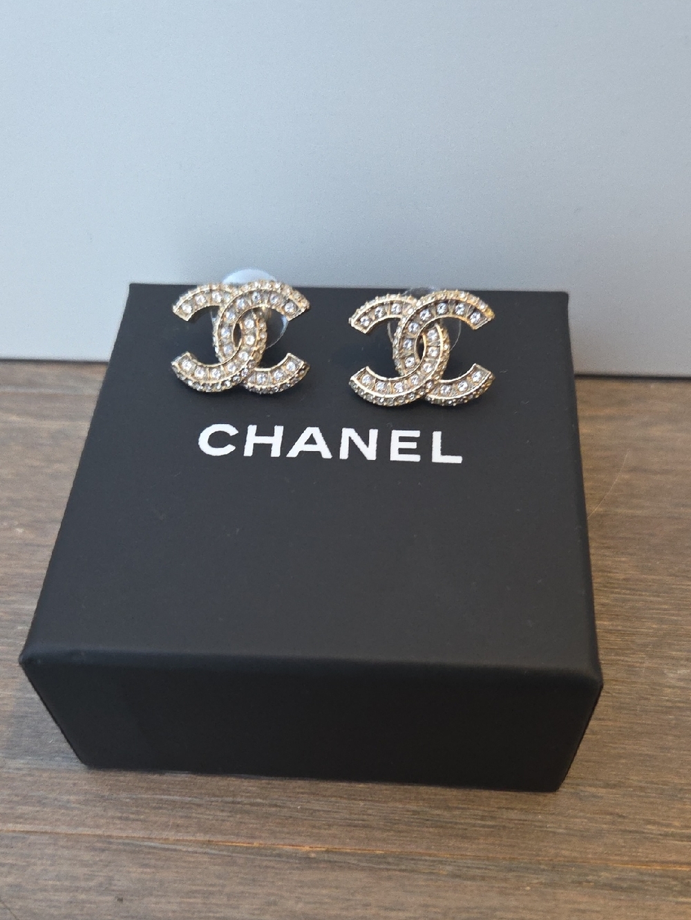 Chanel CC F17V Logo Timeless Classic Crystal Earrings Golden Hardware